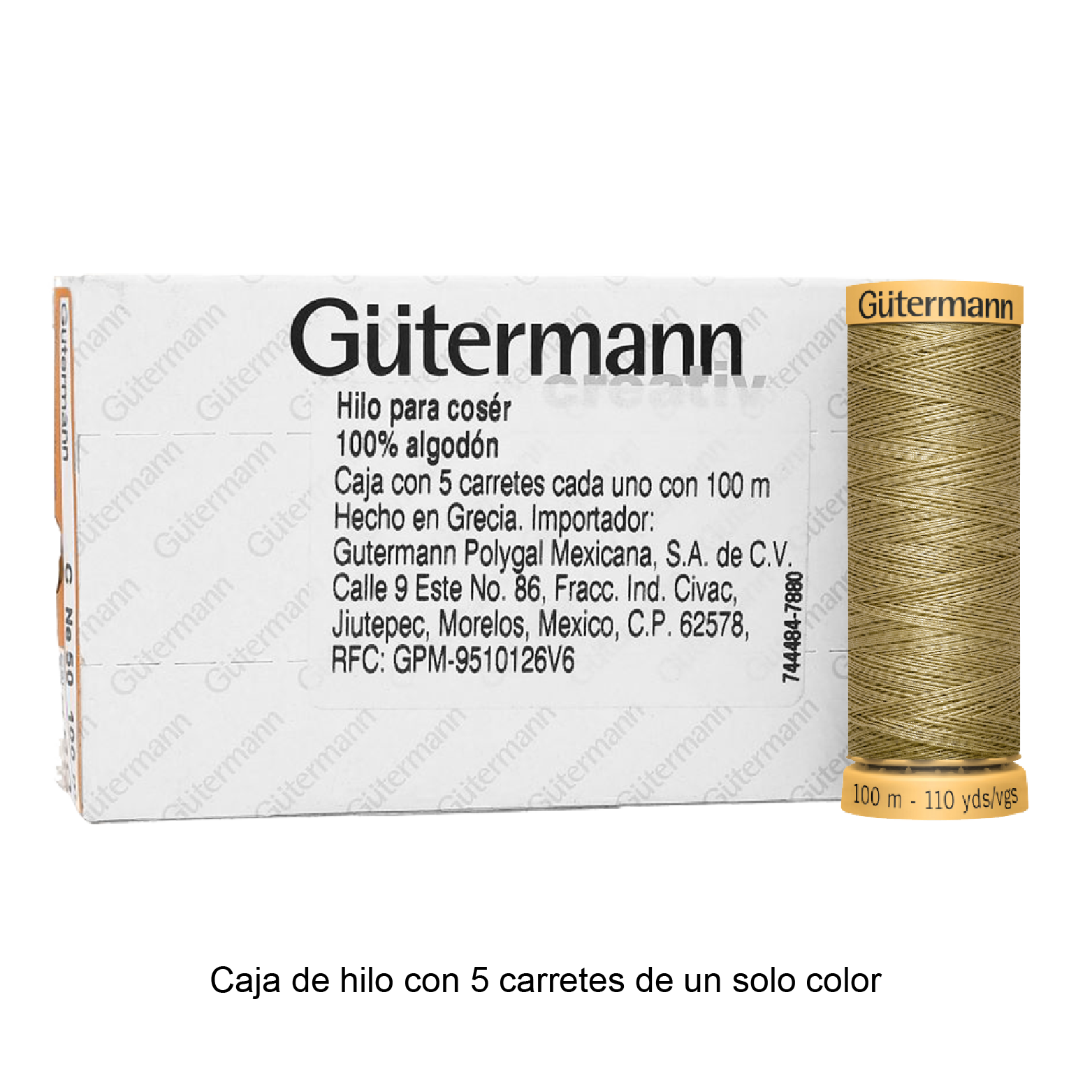 Hilo Gütermann de algodón CNe 50 de 100m caja con 5 carretes de un color